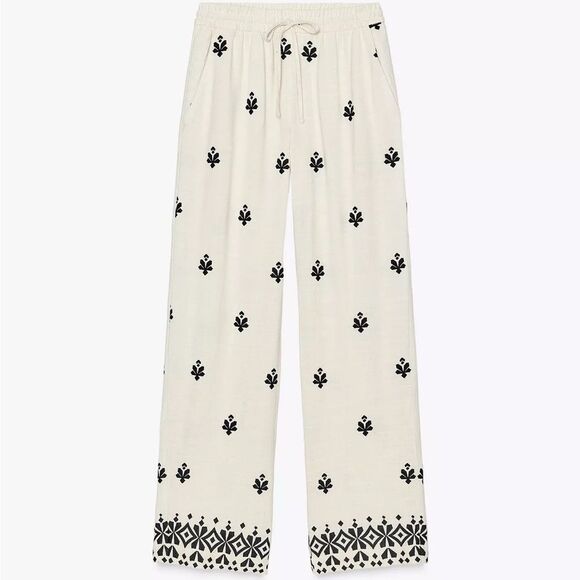 Zara Embroidered Wide Leg Pants New - Picture 6 of 14